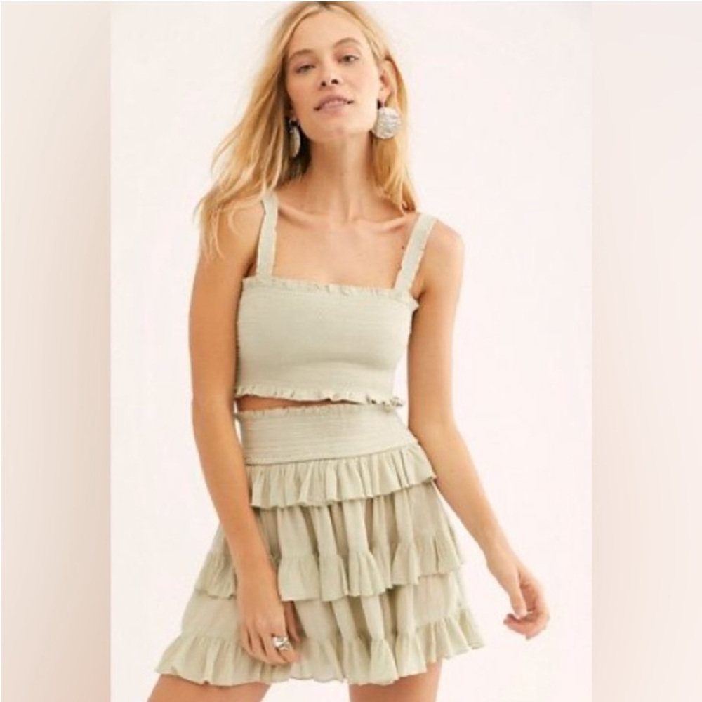 Free People Thalia Mint Green Tank and Riffles Mini Skirt set Size S